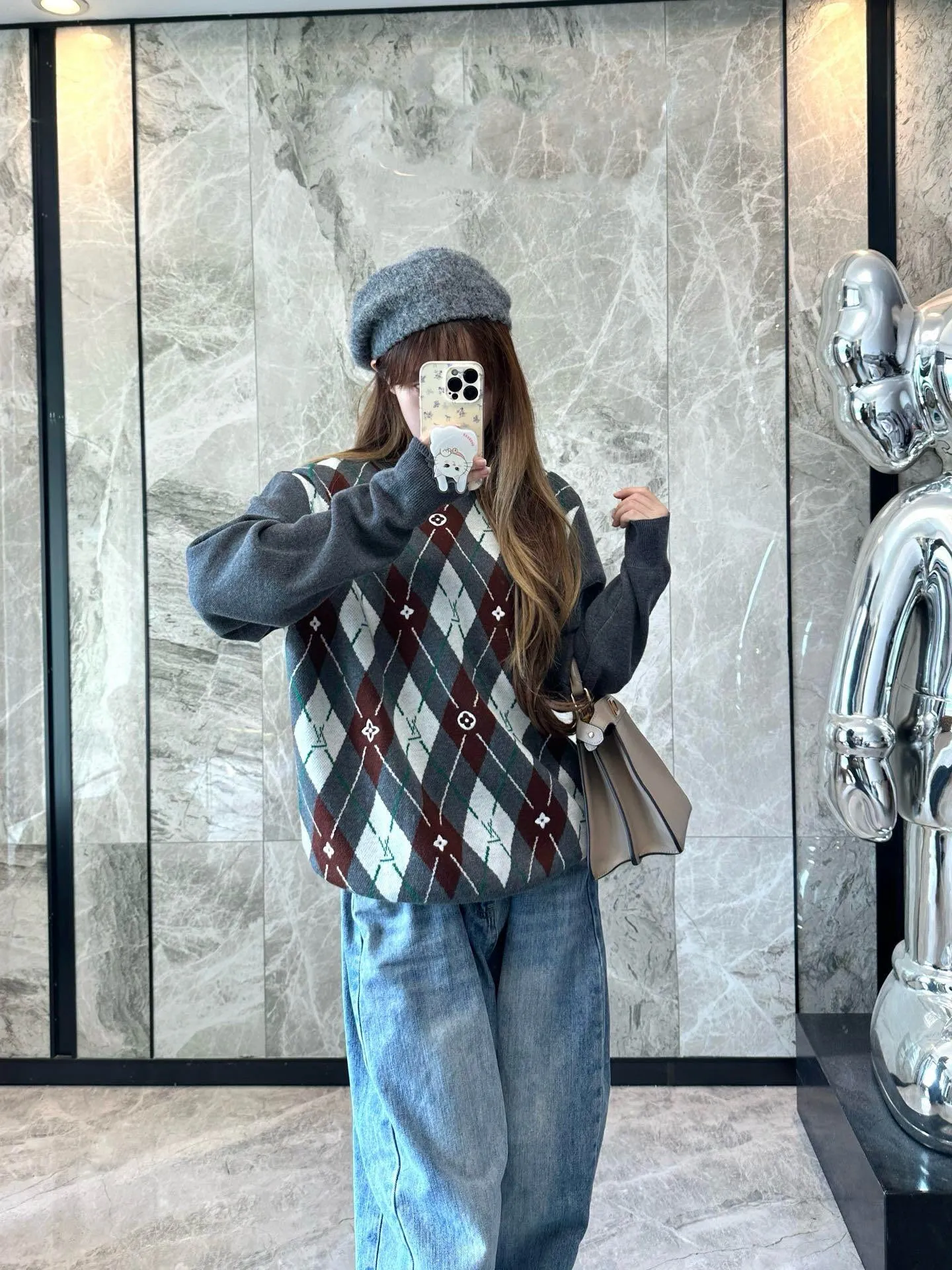 Louis Vuitton/Louis Vuitton 25Fw diamond jacquard woolen sweater